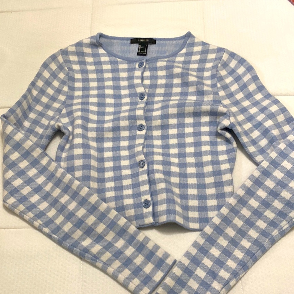Forever 21 Cropped Gingham Cardigan